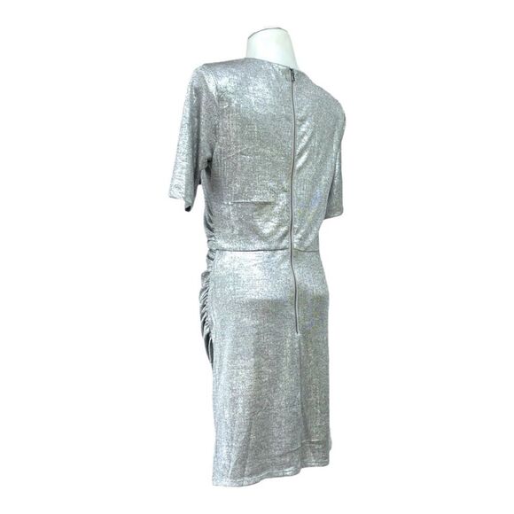 CATHERINE MALANDRINO Womens Cocktail Metallic Ruched Dress L NWT - Picture 6 of 13